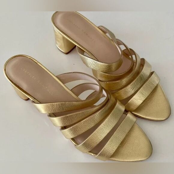 LOEFFLER RANDALL Womens Gold Slip On Leather Slide Sandals 7.5 B. 2.5” heel